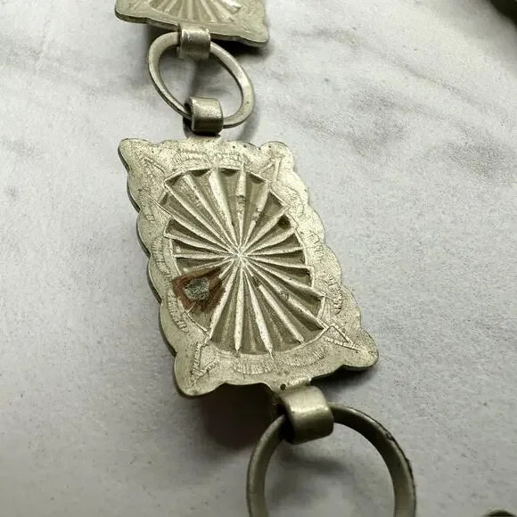 Vintage Faux Turquoise Stamped Concho Chain Belt Silver Tone XS/Small (XS/S) ✨ - Picture 5 of 14